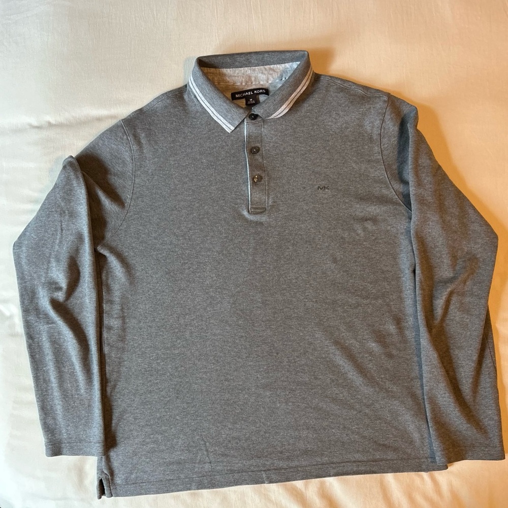 Michael Kors Men's Long-Sleeve Greenwich Polo Charcoal Melange B4HP